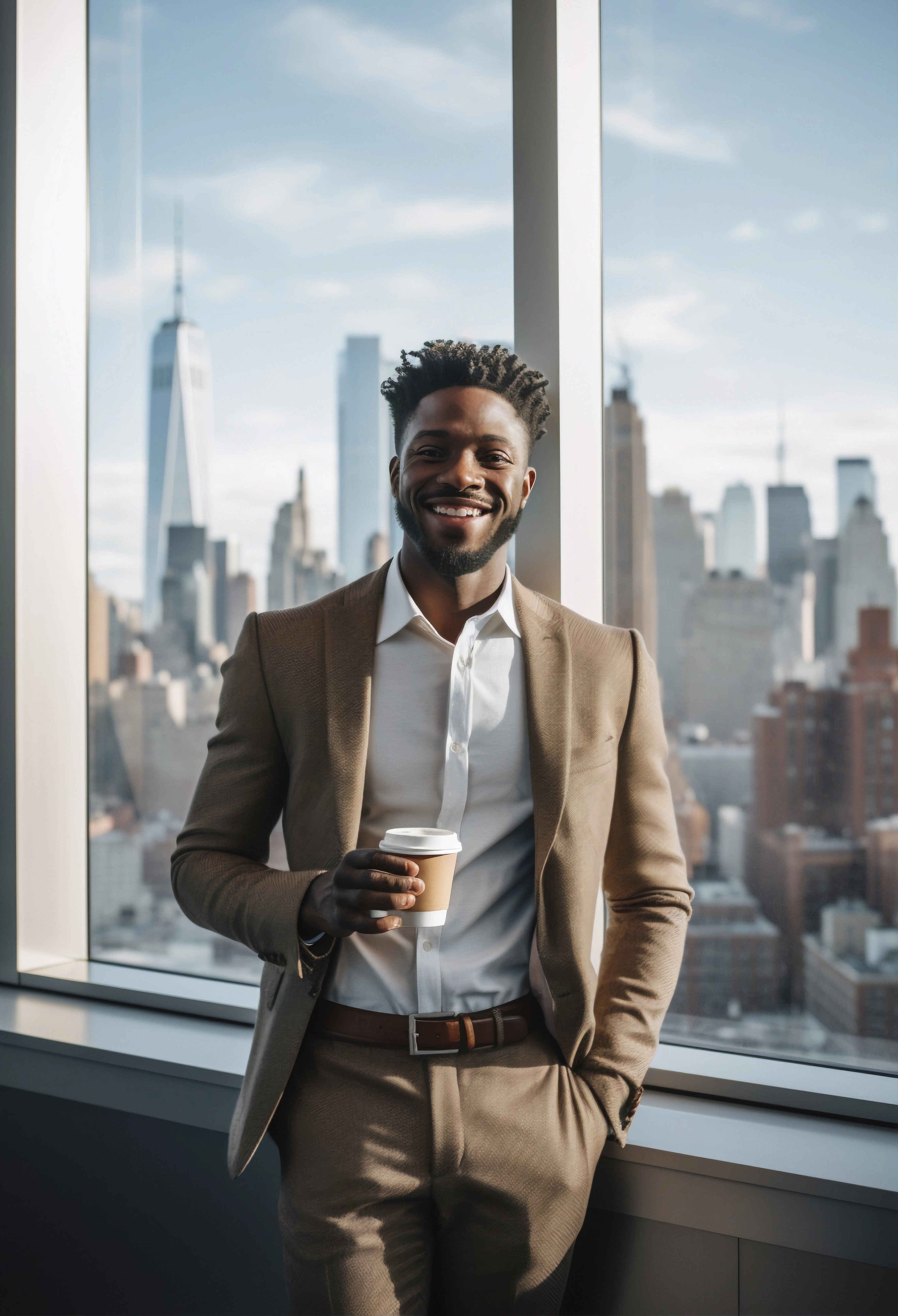 homme heureux dans un open space, il a pu profiter d’une formation avec Adecco Training